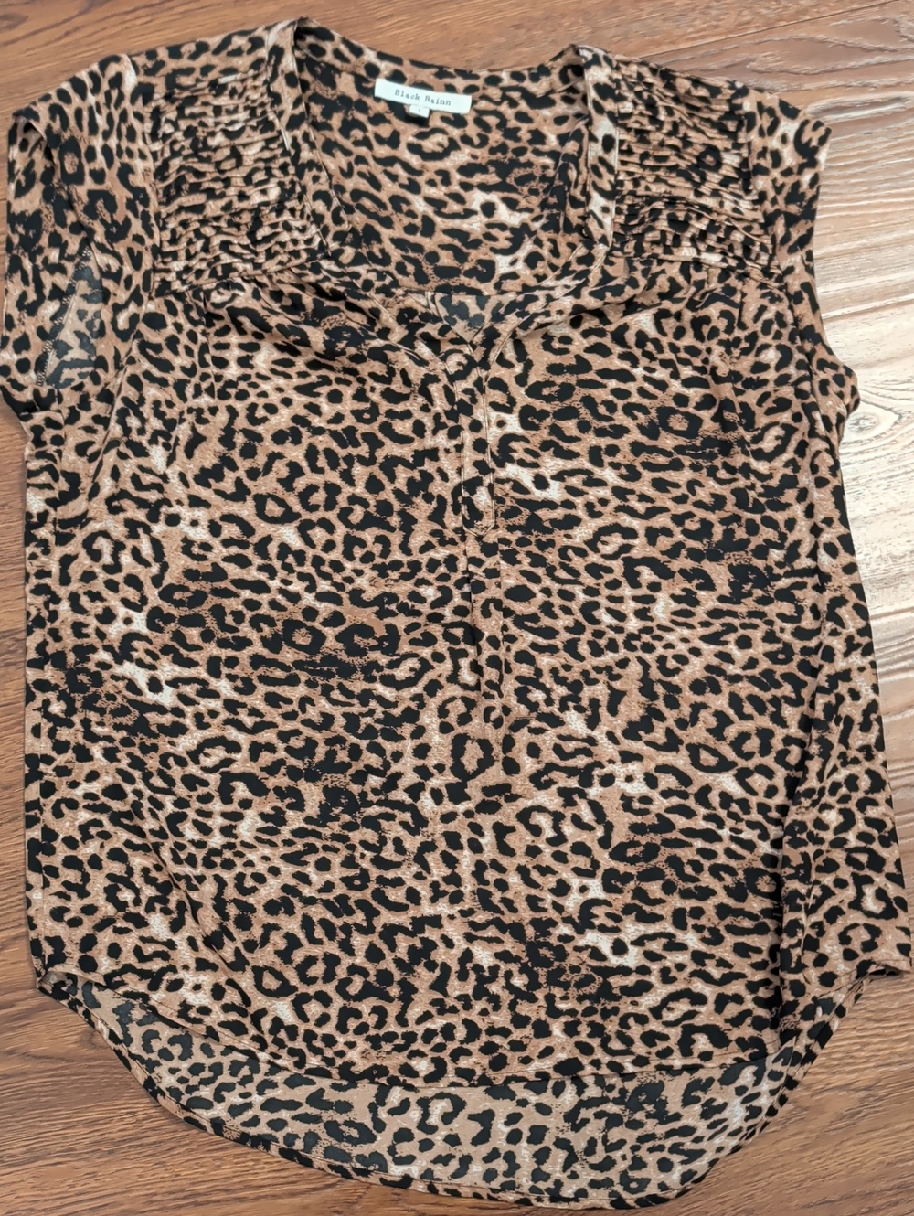 Black Rainn Women's Leopard Print Cap Sleeve Blouse - Brown/Black